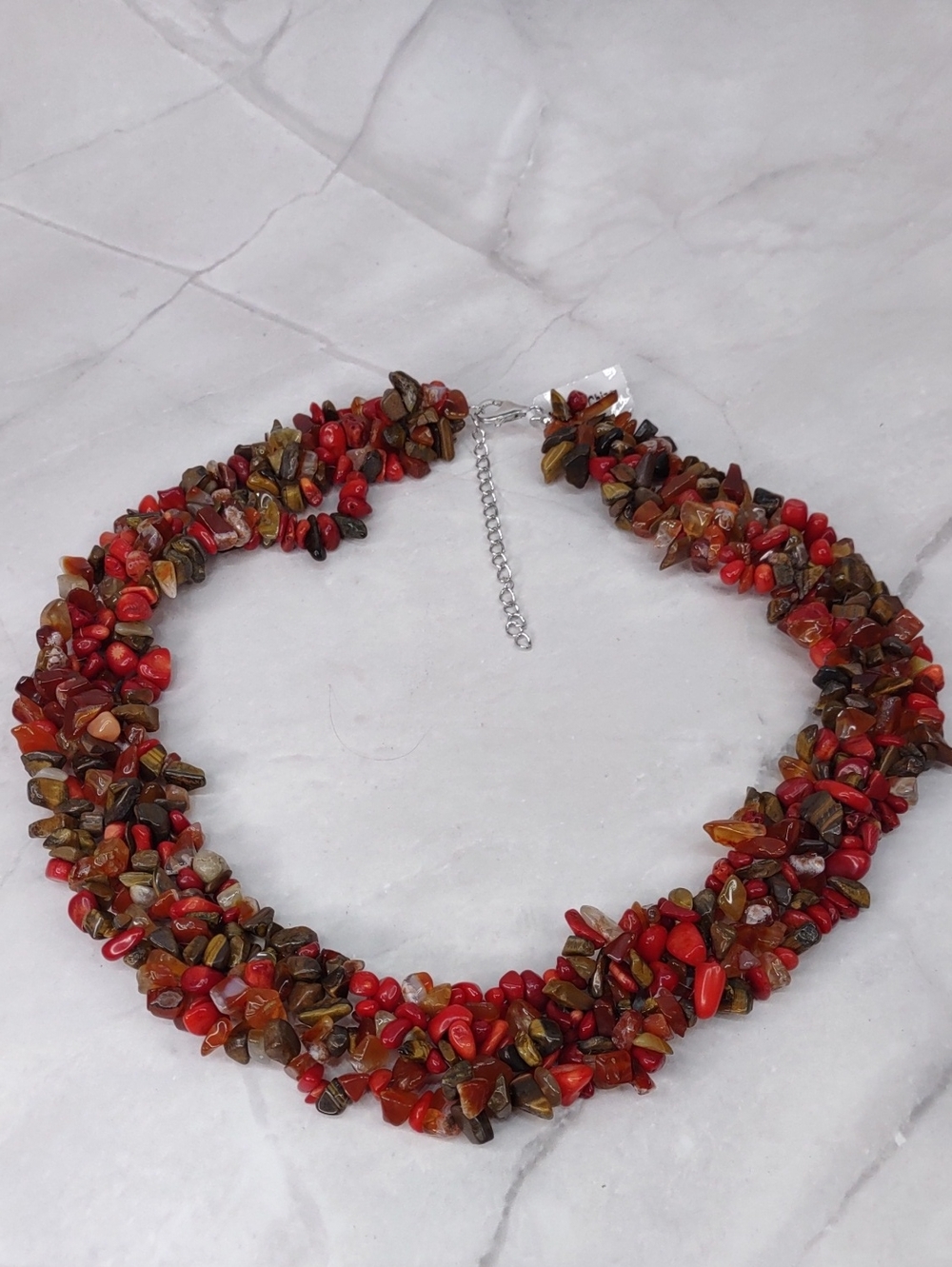 Artisan Crafted Coral/Tigers Eye/Amber Necklace